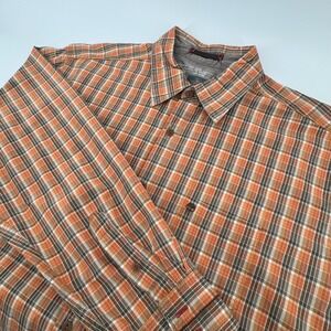 Timberland Button Down Shirt Mens Large Orange Brown Plaid Long Sleeve Cotton